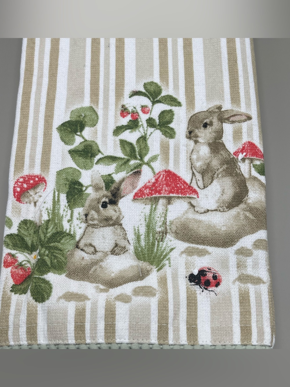 Cynthia Rowley Bunny & Mushroom Striped Kitchen Towel Set of Two, NWT 🐰🍄 - Picture 2 of 4